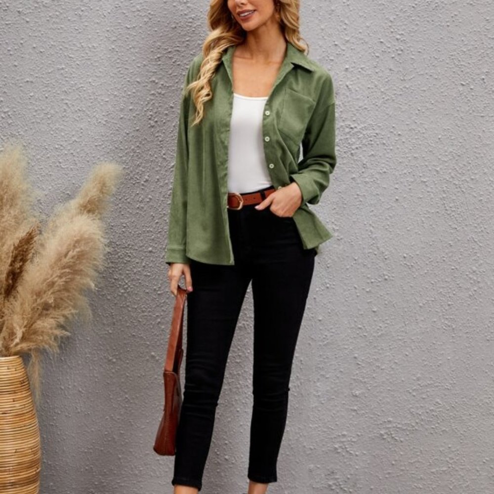 COMFY Green Corduroy Button Down Shirt - Picture 3 of 6